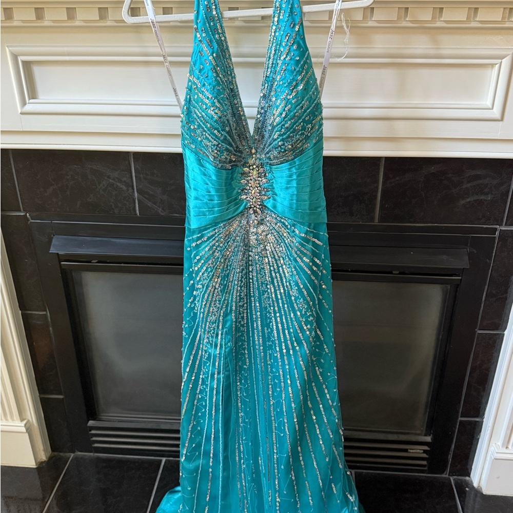 Teal Gown with Silver Detailing